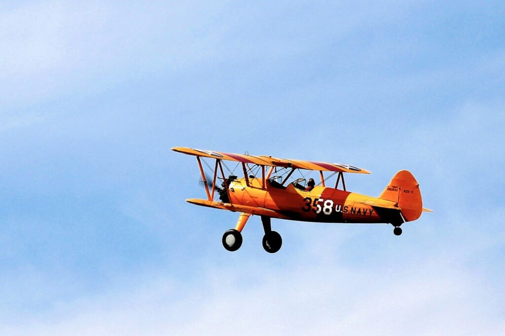 Oransje fly med blå himmel
